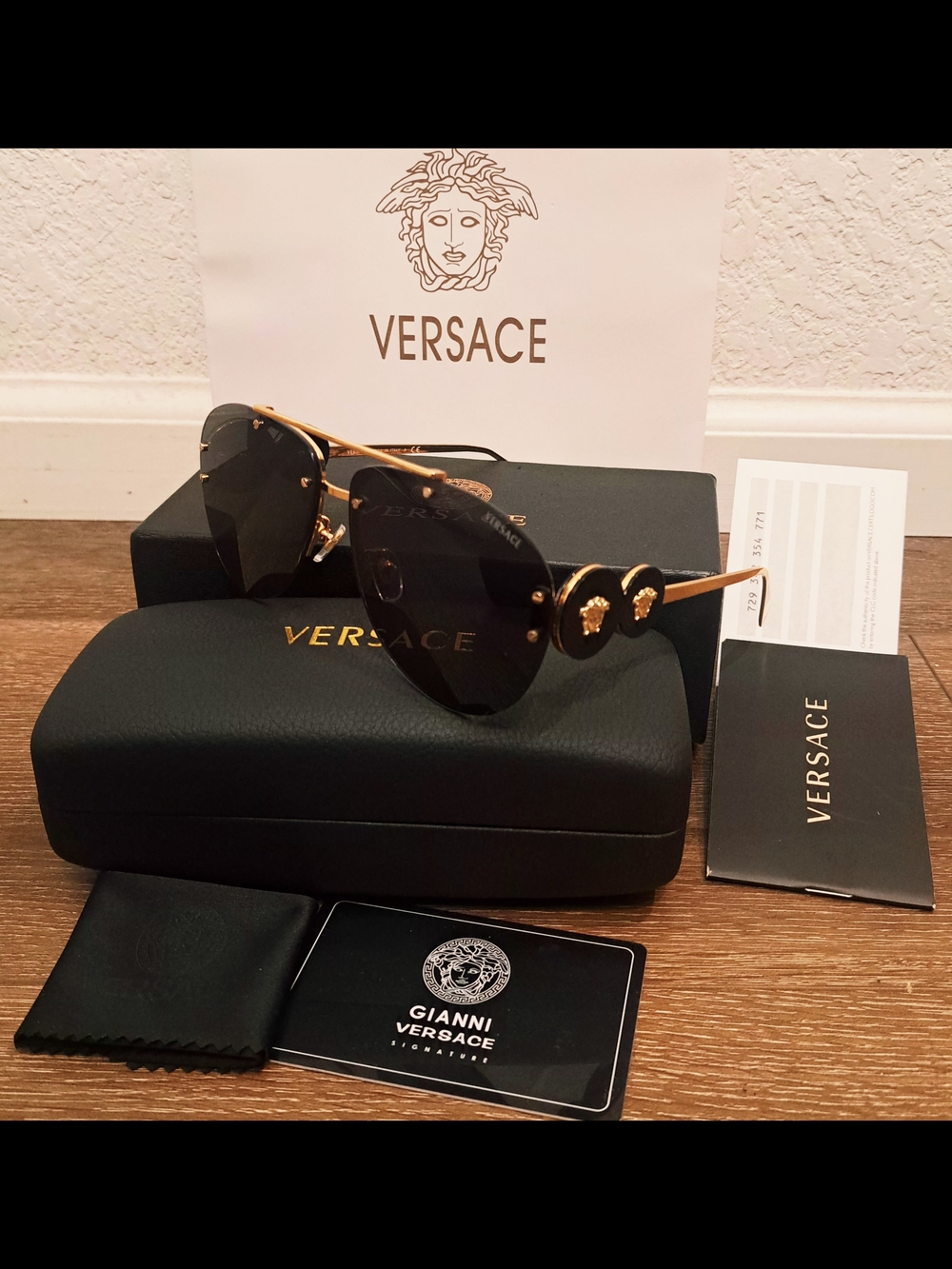 Versace Medusa VE2250 Pilot Aviator 63-13-145 Black/Gold Sunglasses